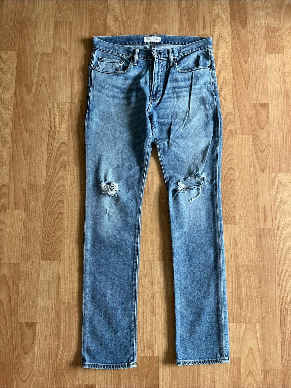 GAP Slim Straight Light Blue Ripped Jeans